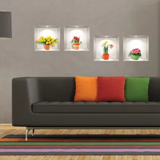 3D-Wandaufkleber, selbstklebend, 3D-Effekt, Wiese-Blumen, Wandtattoo, Schlafzimmer, Wandaufkleber, 3D-Wohnzimmer, Wandaufkleber, Trompe, das Auge, 80 x 80 cm