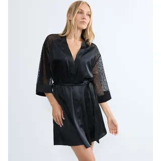 Morgenmantel TRIUMPH "A Weekend to Remember Robe" Gr. 46, schwarz, 46, Obermaterial: 100% Polyester, Hausmäntel, Morgenmantel, weite, transparente Ärmel