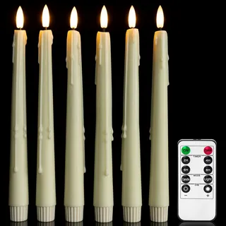 WinsTime Led Stabkerzen mit Fernbedienung, batteriebetriebene LED Kerzen Flackernde Flamme, 3D-Dochtlicht, echtes Wachs Elfenbein 2 x 25 cm 6 Stück, für Weihnachten, Heimdekoration