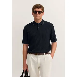 Poloshirt BUGATTI "kurzarm", Herren, Gr. XL, schwarz (390, marine), 50% Baumwolle, 50% Polyester, unifarben, regular fit, ohne Ausschnitt, Shirts Poloshirt, gestrickt in Regular Fit