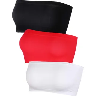 HESTYA Trägerloser Damen-Bralette, Nahtloser Bandeau-BH, Stretch, Nicht gepolstert, Bandeau-Top, BH, 3 Stück - Mehrfarbig - S/M