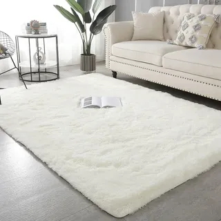 XUEDNGM Schlafzimmer Bettvorleger Teppich 180 x 250 cm Flauschig, Weich, Pflegeleicht, Anti-Rutsch, Waschbar rutschfest Flauschig Weiche Teppiche für Wohnzimmer, Schlafzimmer, Weiß