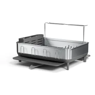simplehuman KT1181 Stahlrahmen Abtropfgestell Geschirr mit Abtropfschale, Geschirrständer mit Besteckhalter, Küche, Groß, grau, gebürsteter Edelstahl, 5 Jahre Garantie