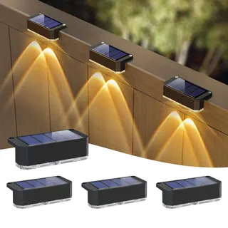 Peasur 4 Stück Solarlampen für Außen, Solar Zaunleuchten Aussenleuchte, Wasserdichte Solarleuchte Zaun, Solar Wandleuchte Aussen für Stufen, Terrasse, Treppen, Balkon (Warmweiß)