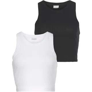 LASCANA Crop-Top 2er-Pack, aus weicher Rippware, sommerliche Basic Tops, schwarz-weiß