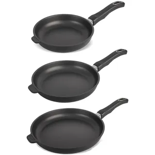 3er-Set Original Gundel Bratpfannen, Ø 20, 24, 28 cm, PFOA-frei, Akku-Therm Boden, abnehmbare Griffe inklusive, Pfannenset