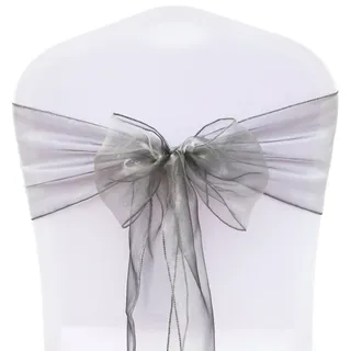 BIT.FLY 50 Pcs Schleifen für Stuhlhussen - Organza Hochzeit Stuhlschleife 18 x 275CM Stuhldekoration für Partys Hochzeiten Feiern, Silber