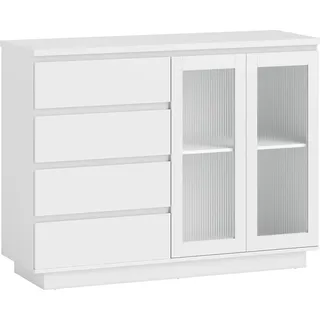 Sideboard mit 4 Schubladen, 2 Glastüren, MDF, Weiß - Weiß