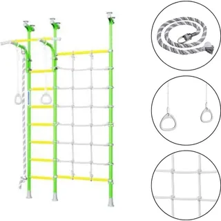 Wallbarz Sprossenwand kinderzimmer aus metal Funny Monkey 9D | Kletternetz Kinder indoor mit Deckenmontage - Grün