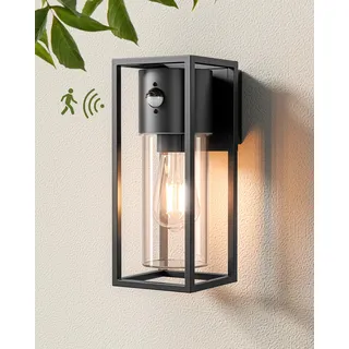 EDISHINE Wandlampe Innen/Außen mit Bewegungsmelder, Wandleuchte Aluminium, IP44 wasserdicht, E27 Fassung, moderne Wandbeleuchtung für Garten, Fassade und Haustür, ohne Leuchtmittel, Schwarz