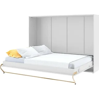 Furniture24 Schrankbett Concept PRO Horizontal, Wandklappbett, Bettschrank, Wandbett, Schrank mit integriertem Klappbett, Funktionsbett 140 x 200 cm, Weiß/Weiß Hochglanz, Horizontal - Weiß