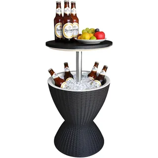 Relaxdays Beistelltisch mit Kühlfunktion, 30 L, Cool Bar, HxØ: 57x48,5 cm, höhenverstellbar, Rattan, Stehtisch, schwarz