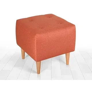 Atelier Del Sofa Bohemian Pouffe, Orange Velvet & Cotton, 43 x 43 x 43 cm | 6 cm Orthopedic Sponge, Wooden Legs | Stylish & Functional for Hotel & Home Decor