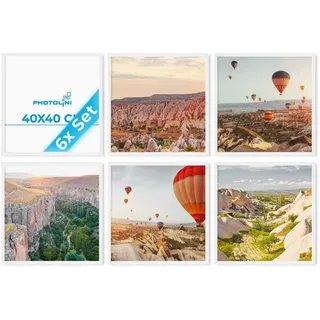 PHOTOLINI Bilderrahmen 40x40 Weiß Holz MDF, 6er Set quadratisch 40x40 cm | Foto Rahmen zum Aufhängen, Rahmen 40 x 40 mit Acrylglas, Bilderrahmen Collage weiss, photo frames for wall für Foto & Poster
