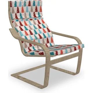 ABAKUHAUS Weihnachtsbaum Poäng Sessel Polster, Noel Weihnachtszeit Artikel, Sitzkissen mit Stuhlkissen mit Hakenschlaufe und Reißverschluss, Champagne und Multicolor - Beige, Bunt