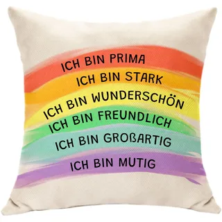 Regenbogen Inspirierende Geschenke für Frauen & Männer - Kissenbezug & Kissen Deko mit Täglichen Affirmationen - Geschenke für Paar, Tochter, Sohn & Freunde - Aufmunterungsgeschenke (Regenbogen)