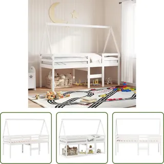 The Living Store Hochbett mit Dach Weiß 90x190 cm Massivholz Kiefer - Weiß