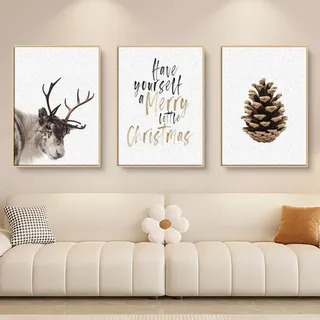 Trayosin 3er Premium Poster Set, Winter-Schnee-Landschaft Bild, Leinwand Gemälde Wandkunst Poster und Druck für moderne Wandbilder Wohnkultur, Weihnachtsdekoration (21x30cm)
