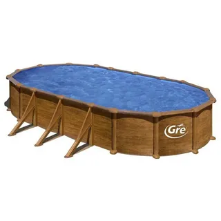 Gre Pools Mauritius Stahl Aufstellpool Aus Holz - Brown / Blue - 350 x 132 cm