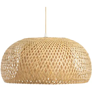 Boho Rattan Pendelleuchte mit verstellbarem Draht, 45cm Natürlicher Bambus Doppelbezug Hängelampe, Korb Lampenschirm für Esszimmer, Wohnzimmer, Schlafzimmer, Flur, Küche, E27 Fassung(keine Glühbirne)