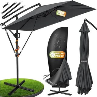 KESSER® Ampelschirm Holly Sonnenschirm rechteckig Ø350cm, mit/ohne LED Solar, inkl. Abdeckung - Grau