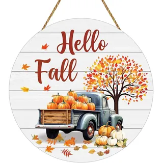 Herbstkranz Haustür 21 x 21 cm Hello Fall Kürbisschild,Herbst Tür Dekoration,Kürbiskranzschild Holzdekor,für den Innen- und Außenbereich,Herbst Thanksgiving (orangefarben A)