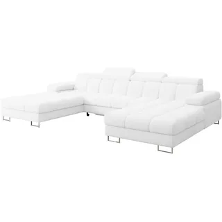 altdecor Eckcouch U-Form mit Schlaffunktion und Bettkasten 345x203x79 Weiß