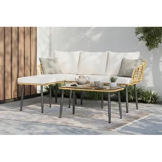 Ambia Garden Loungegarnitur , Naturfarben, Beige , Metall, Kunststoff, Glas, Textil , 3-teilig , Füllung: Schaumstoff,Polyester , 187x67x65 cm , Gartenmöbel, Loungemöbel, Loungegarnituren