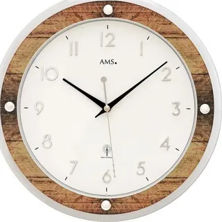 AMS 5565 Wanduhr Funk Funkwanduhr analog rund Holz-Optik - Braun
