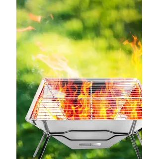 Zusammenklappbarer Camping Feuerstelle - Edelstahl Feuerkorb für Garten und Outdoor-Aktivitäten (Quadratisch)
