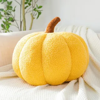 Kürbis Kissen Deko, Kürbiskissen Plüsch Pumpkin Herbstdeko Kissen Gelb Kürbis Zierkissen Herbst Deko für Halloween Erntedankfest Sofa Bett Dekoration (Gelb)