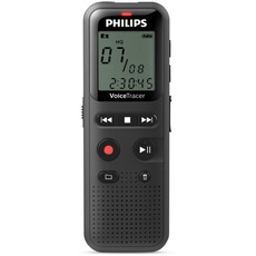 Philips VoiceTracer Audiorecorder DVT1160 - Sprachaktivierungsfunktion, Mono WAV/ADPCM, 8GB, One-Touch-Betrieb, USB PC-Anschluss, Schwarz