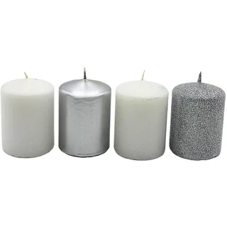 Dekohelden24 Adventskerzen 5 x 5 x 7 cm silber-weiß 4 St.