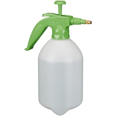 Relaxdays Drucksprüher 2 Liter, einstellbare Messingdüse, für Wasser & Unkrautvernichter, Sprühflasche Garten, weiß/grün, 32 x 21 x 12.5 cm