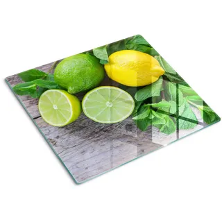 Tulup Glasplatte 60x52 cm Limette und Zitrone , Grün , Glas , 60x0.4x52 cm , Küchen, Küchenelektrogeräte, Herde, Herdabdeckplatten