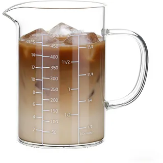 BCnmviku Messbecher 500ml,Borosilikatglas Measuring Cups mit Skala (ml, oz, Tasse),Geeignet für Küche,Backen,Kochen(500ML-A)
