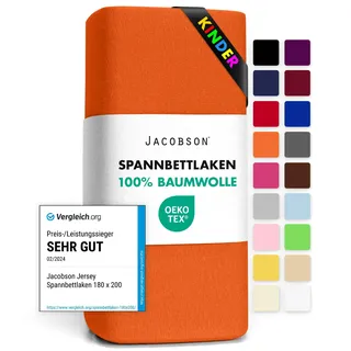 Jacobson Jersey Spannbettlaken Spannbetttuch Baumwolle Bettlaken (60x120-70x140 cm, Orange)