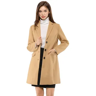 Allegra K Damen Wollmantel Revers Knopfleiste Wintercoat Mantel Brauntöne S