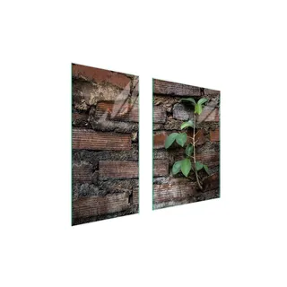 Herdabdeckplatten 2 teilig 75x52 Glaskeramikkochfeld Abdeckung Glas Schneidebrett Ziegel Laub