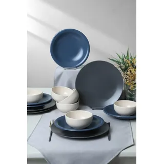 Elegant 18-Piece Ceramic Dinner Set, Blue & White | 100% Antibacterial, Easy Clean, Thermal Shock Resistant | Dishwasher & Microwave Safe, Perfect for Any Occasion