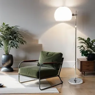 Licht-Erlebnisse Stehlampe Wohnzimmer Modern DENMARKT Chrom Weiß Edelstahl Bauhaus Design E27 groß H:160 cm Leselampe