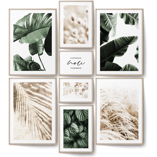 BLCKART Botanic Green Beige Poster Set Beidseitig Bedruckt Schlafzimmer Deko Bilder Trockenblumen Wanddeko Grün Wohnzimmer Bildercollage ohne Rahmen