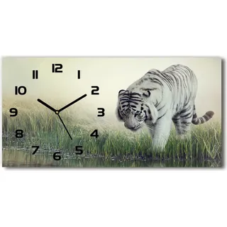 Wanduhr aus Glas – 60x30 cm - Glasbild - Glasuhr - Gehärtetes Glas - schwarze-zeiger - weißer Tiger
