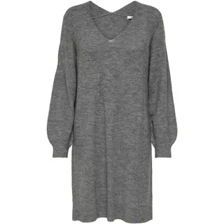 JDY Damen Langarm Strickkleid Regular Fit Midi Pullover Dress V-Ausschnitt Shirt Knielang JDYELANORA, Farben:Dunkelgrau, Größe:L