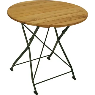 DEGAMO Gartentisch Klapptisch Biergartentisch BAD TÖLZ 77cm rund, Flachstahl grün + Holz Robinie, klappbar - Grün, Braun