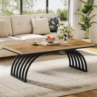 Tribesigns Couchtisch Holz, 120 cm rustikaler rechteckiger Teetisch mit Metallrahmenbeinen Wohnzimmer, Zuhause, einfache Montage, Braun und Schwarz - Braun, Schwarz