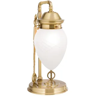 Nachttischleuchte Echt-Messing Glas 35 cm hoch in Bronze Weiß E27 Jugendstil