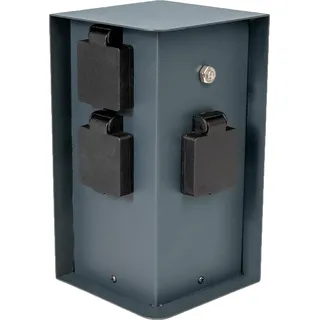 Grafner Edelstahl Design Gartensteckdose Dämmerungssensor, 3 Steckdosen, IP44, eckig, anthrazit, KEIN ROST – Pulverbeschichtung, Energiesäule Mehrfach Metall Außen Steckdose schwarz Helligkeitssensor