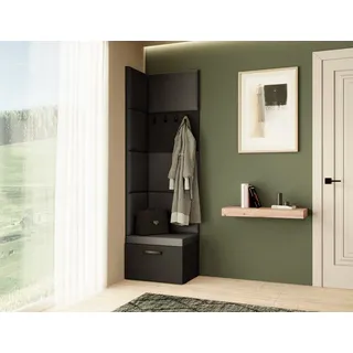 Garderobe MARGARET V, Farbe: Schwarz+Jasmine100 mit gepolsterten Paneelen und Kleiderhaken - Schwarz