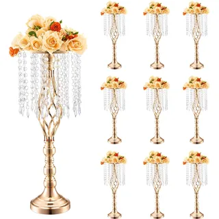 VEVOR 10 Stück 55 cm hoher Blumenständer aus Kristallglas für Hochzeiten, Metallvase für Hochzeitsmittelstücke, goldene Blumenhalter, Blumenständer für Tische, Hochzeitsessen, Partys